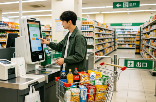 self-checkout in supermarket