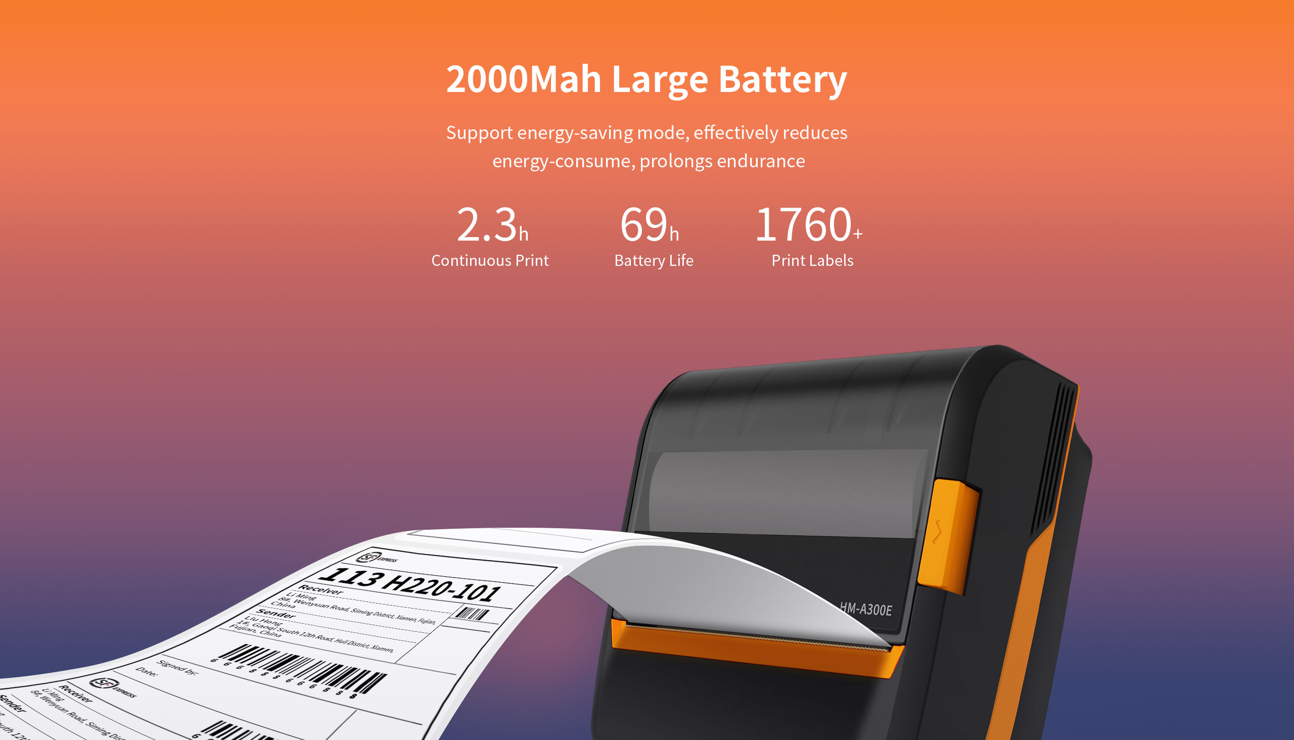 mobile receipt printer long working hours HM-A300E